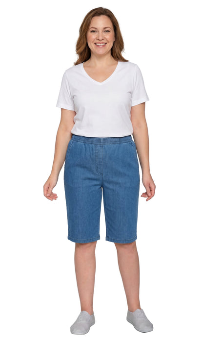 Women's Easy Pull on Bermuda Shorts in Denim and Twill