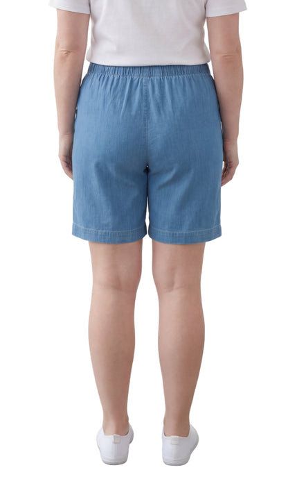 Women's Pull On Denim & Twill Shorts with stretch waist - No zipper or buttons