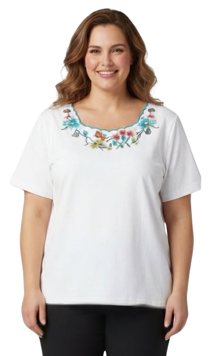 Women's Scalloped Neckline Embellished Tee