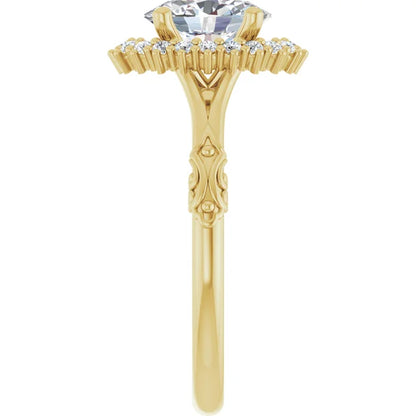 Vintage Halo Oval Engagement Ring 14K Yellow Gold