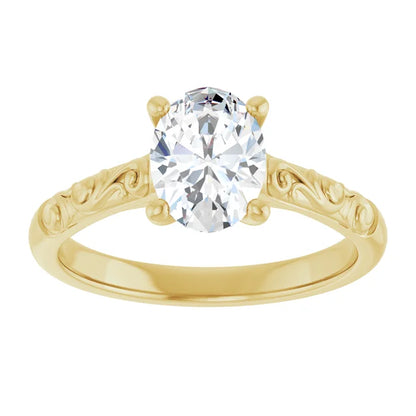 Vintage Oval Solitaire Engagement Ring 14K Yellow Gold