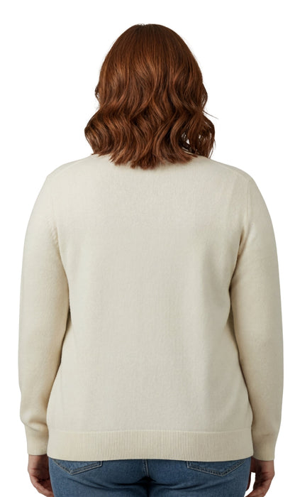 Women's Soft Cotton Button-Up Cardigan Crewneck Sweater Long Sleeves with Front Pockets