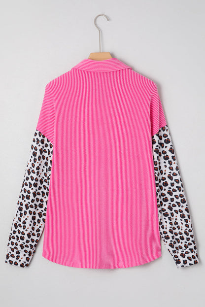 Western Leopard Corded Knit Patchwork Shacket