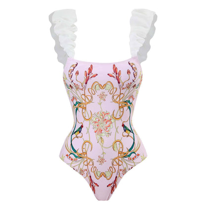 One Piece Women Swimwear Retro Cover Belly Slimming Swimsuit Chiffon Beach Dress