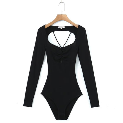 Spring Sexy Sexy Slim Fit Slimming Hollow Out Cutout Backless Tied Long Sleeves Knitted Jumpsuit Crisscross