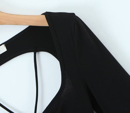Spring Sexy Sexy Slim Fit Slimming Hollow Out Cutout Backless Tied Long Sleeves Knitted Jumpsuit Crisscross