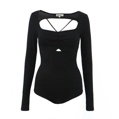 Spring Sexy Sexy Slim Fit Slimming Hollow Out Cutout Backless Tied Long Sleeves Knitted Jumpsuit Crisscross