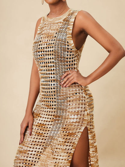 Knitted Hollow Out Cutout Vest Skirt Beach Cover Up Sexy Vacation Long Skirt Beach Cover Up Crochet hook