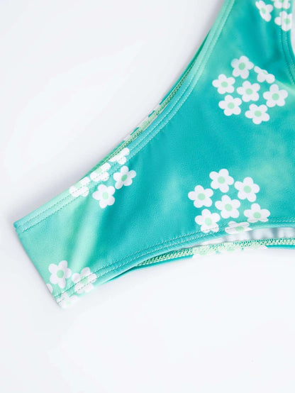 Bikinx Floral Print Criss Cross Halter Bikini Swimsuit Crisscross