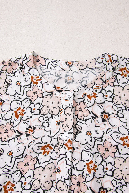 Floral Frilled Puff Sleeve Button Down Shirt