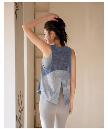 Mesh Breathable Sports Blouse Women Running Workout Quick Drying T shirt Sleeveless Vest Yoga Clothing Top
