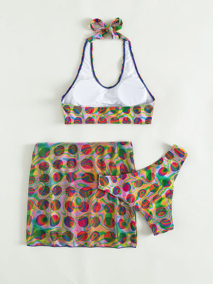 Bikini Set Split Swimsuit Women Halter High Waist Three Piece Swimsuit