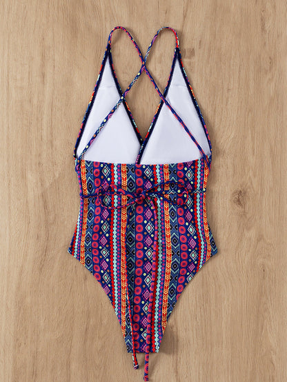Bohemian Swimsuit Deep V Plunge Strap Sexy Backless Swimsuit Women