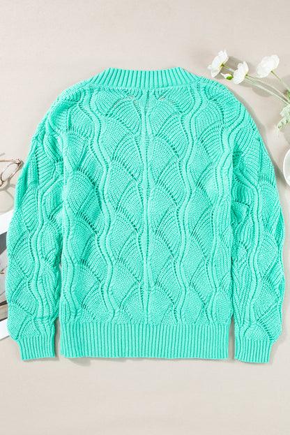 Hollow-Out Knit V-Neck Drop Shoulder Sweater