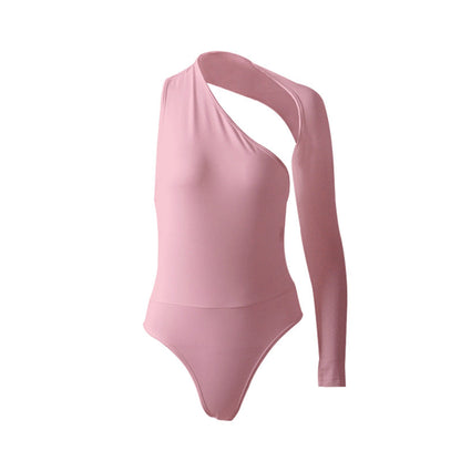 Autumn Winter Sexy One-Shoulder Tight Bodysuit Street Milk Silk Bottoming Top Women