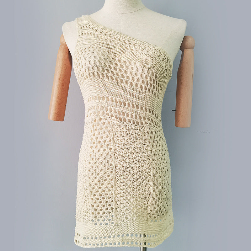 Knitted Beach Dress Solid Color Sexy Sleeveless Sheath Knitted Dress Women Vacation Beach Cover Up Crochet hook