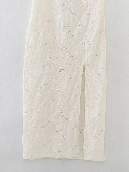 Women Clothing Summer Sexy Hollow Out Cutout Embroidered Midi Dress