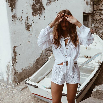 Stitching Lace Lace Shirt Beach Cover-up Sexy Cardigan Vacation Bikini Cover