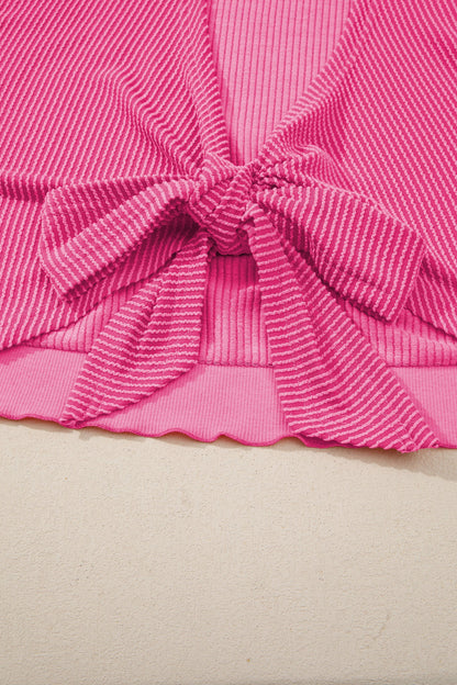 Corded Knit Cutout Bow Tie Back T-Shirt