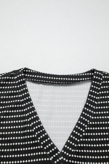 Stripe Textured Knit V-Neck Flutter Sleeve Mini Dress