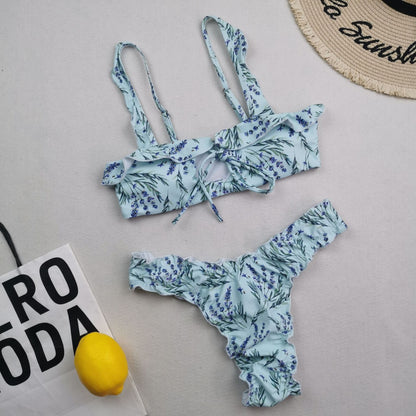 New Multi Color Printed Bikini Fresh Swimsuit Women Lace Split Swimsuit