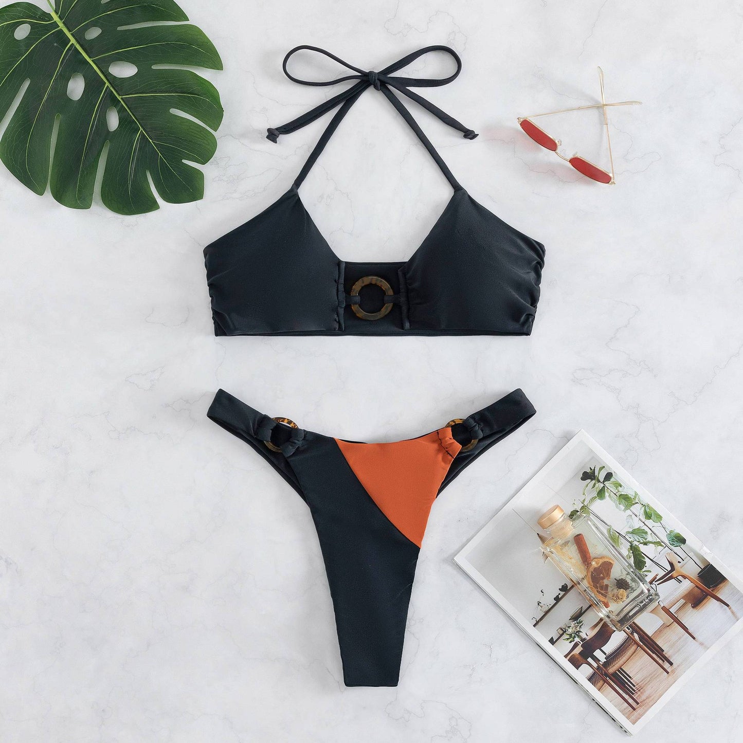High Quality Bikini Stitching Sexy Swimsuit Color Matching plus Size Women Seperated Swimwear