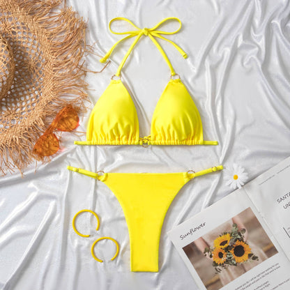 Clothing Swimsuit Women Sexy Bikini Briefs Nylon Glossy Fabric Split Swimsuit