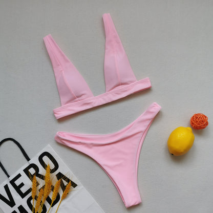 Bikini Double Sided Fabric Solid Color Swimsuit Women Split Triangle Soft Bag Swimsuit
