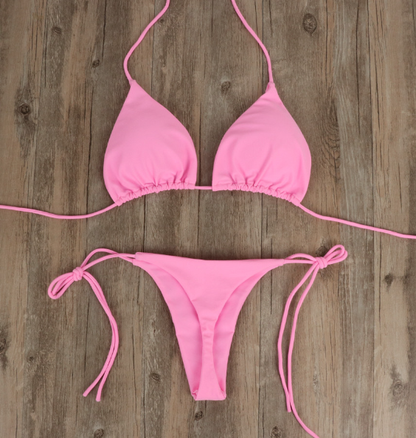 Bikini Solid Color Swimsuit Strap Sexy Polyester Fabric Chest Pad