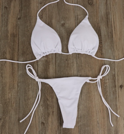 Bikini Solid Color Swimsuit Strap Sexy Polyester Fabric Chest Pad