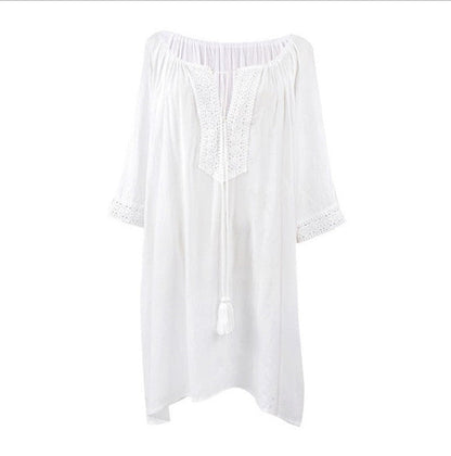 Lace Beach Cover up Sexy Deep V Plunge Vacation Sun Protection Shirt Beach Cover Up