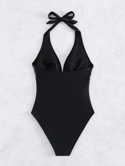 One Piece Swimsuit Women One Piece Halter Sequined Sexy Backless Bikini Swimsuit