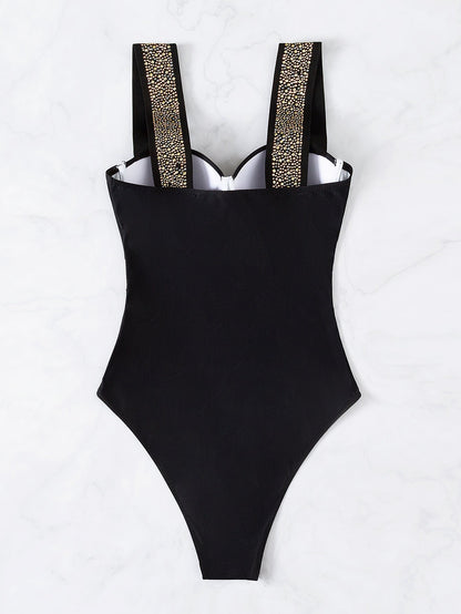 Ladies Swimsuit One Piece Inlaid Diamond Steel Bracket Push up Swimsuit