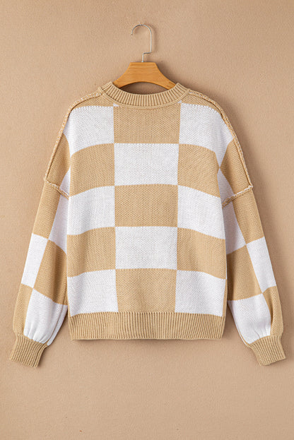 Checker Bishop Sleeve Sweater
