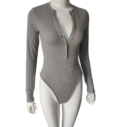 Long Sleeve Sunken Stripe Air Eye Jumpsuit Fall Winter Base Top