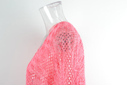 Summer Beach Cover Up Gradient Hollow Out Cutout Knitted Sun Protection Shirt Blouse