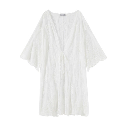 Bohemian Vacation Beach Sun Protection Clothing Women Summer Seaside Beach Cover Up Lace Cardigan Coat