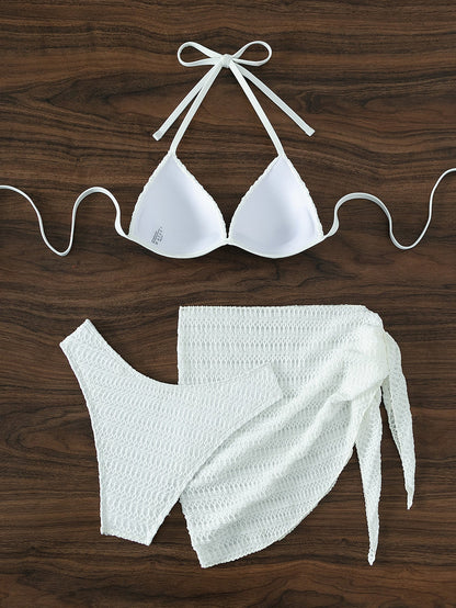White Halter Sexy Bikini Swimsuit Swimsuit Women Three Point Bikini