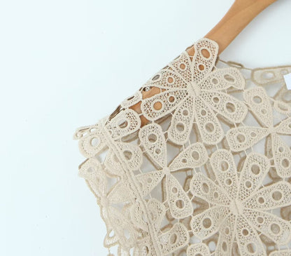 Summer Three Color Craft Floral Lace Vest Irregular Asymmetric Top