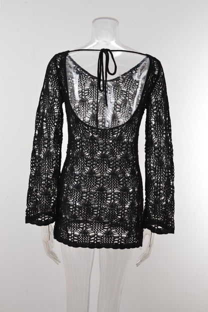 Summer Hollow Out Cutout out Stitching Beach Bikini Sun Protection Clothing Oversized Knit Blouse
