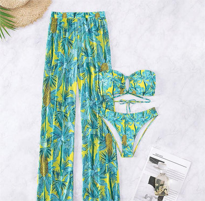Swim Trunks Women Sexy Two Piece Sun Protection Swimsuit Bikini Three Piece Strap Trousers Swimming