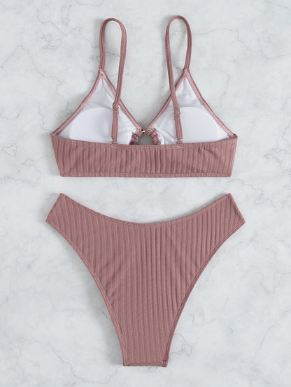 Bikini Swimsuit Sexy Bikini Solid Color V Shaped Pants Swimsuit