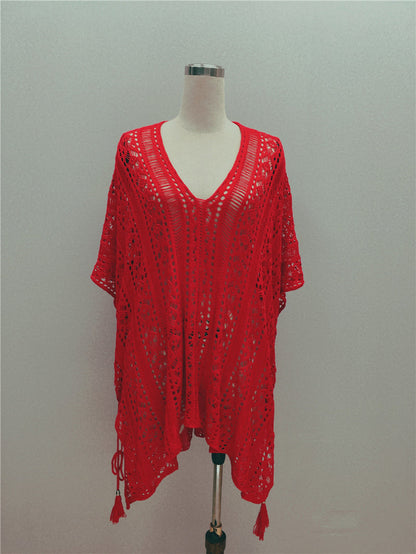 Hand Crocheting Hollow Out Cutout Beach Dress Knitted Women Sling Seaside Vacation Sexy Loose Bikini Beach Cover up