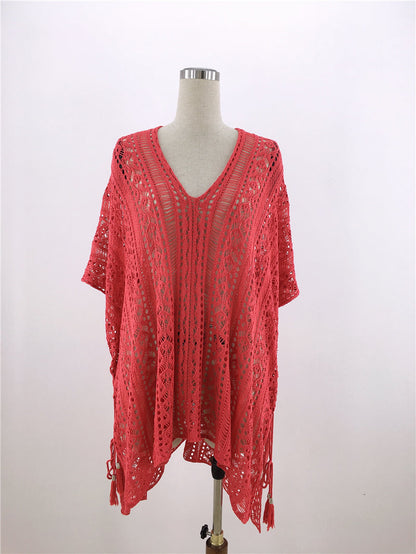 Hand Crocheting Hollow Out Cutout Beach Dress Knitted Women Sling Seaside Vacation Sexy Loose Bikini Beach Cover up