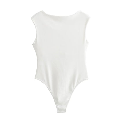 Spring Women Clothing Simple Sleeveless Boat Collar Cotton Jumpsuit