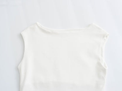 Spring Women Clothing Simple Sleeveless Boat Collar Cotton Jumpsuit