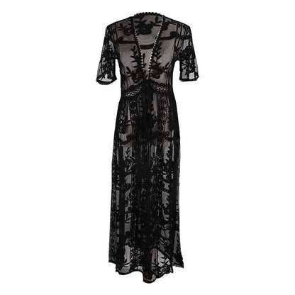 Lace Embroidery Lace Cardigan Beach Cover-up Bikini Swimwear Cover-up Sun Protection Cardigan Beachwear