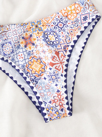 Bikini Sexy Bikini High Waist Print Crocheted Split Swimsuit Women Swimsuit