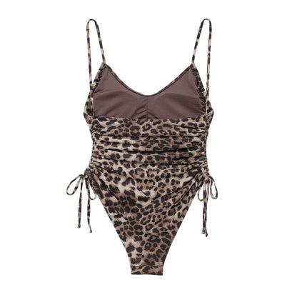 Summer Animal Pattern Printing Silk Net Pleated Decoration Slim Swimsuit