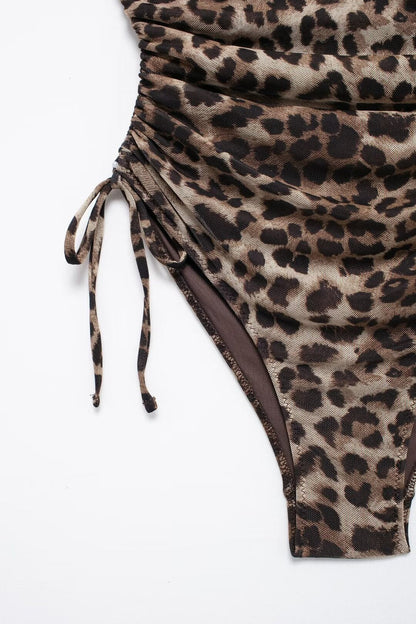 Summer Animal Pattern Printing Silk Net Pleated Decoration Slim Swimsuit
